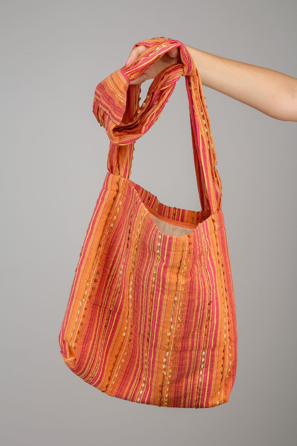 Borsa di cotone arancia fatta a mano borsetta interessante accessorio da ragazza foto 5