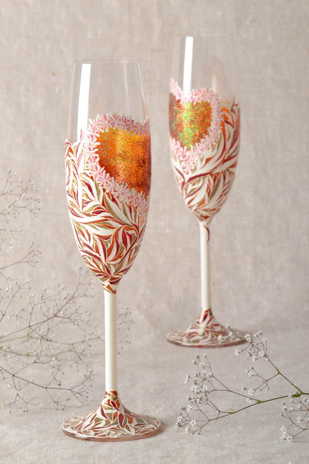 Ensemble de 2 flûtes à champagne en verre peintes faites main 40 cl originales photo 1