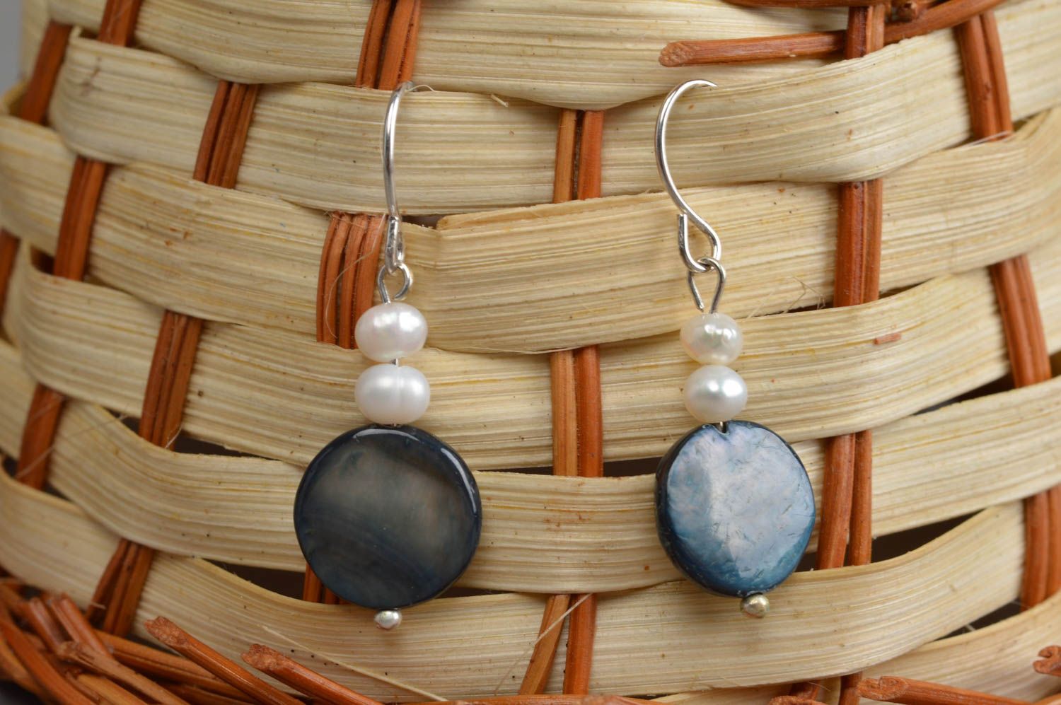 Handmade designer earrings jewelry made of natural stones unusual accessories photo 1