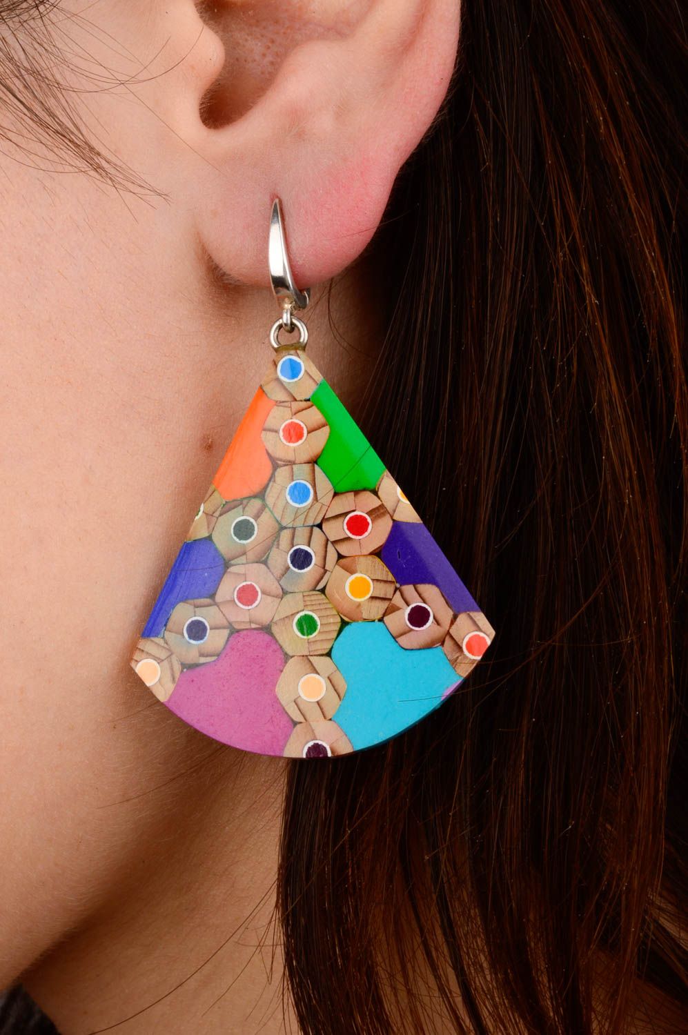 Handmade clay dangling earrings unusual bright earrings designer jewelry photo 2