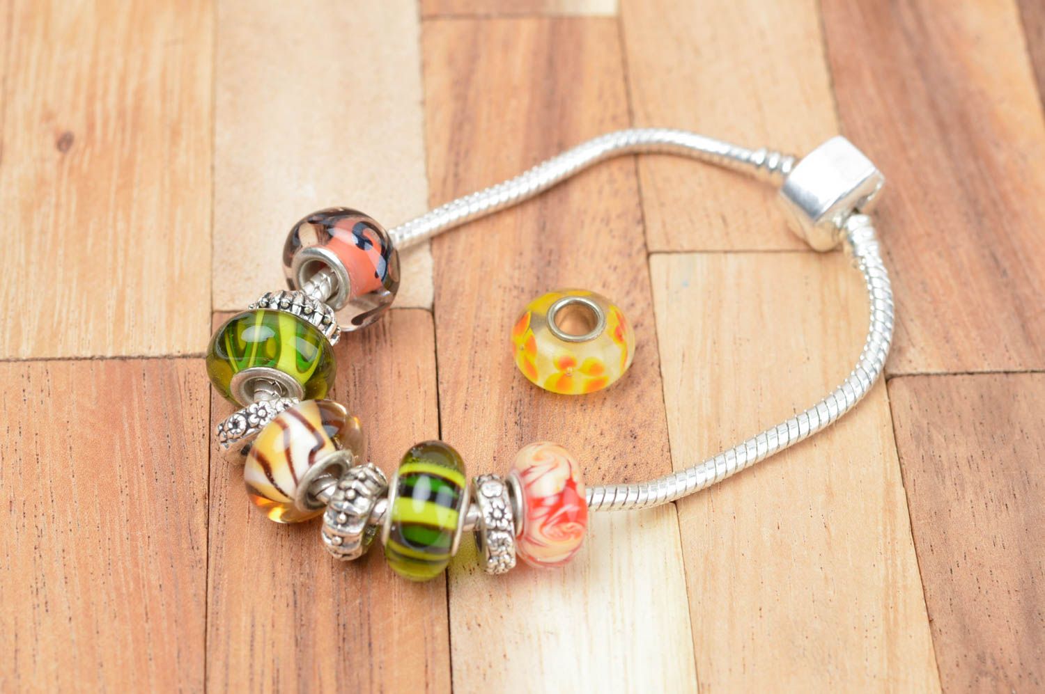Supplies for jewelry glass beads handmade lampwork beads with metal elements photo 4