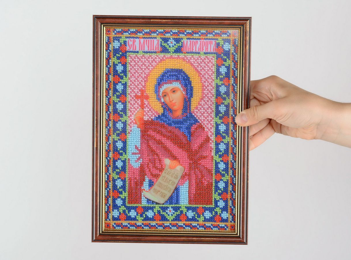 Ícone bordado de Mãe de Deus de miçangas feito à mão foto 1
