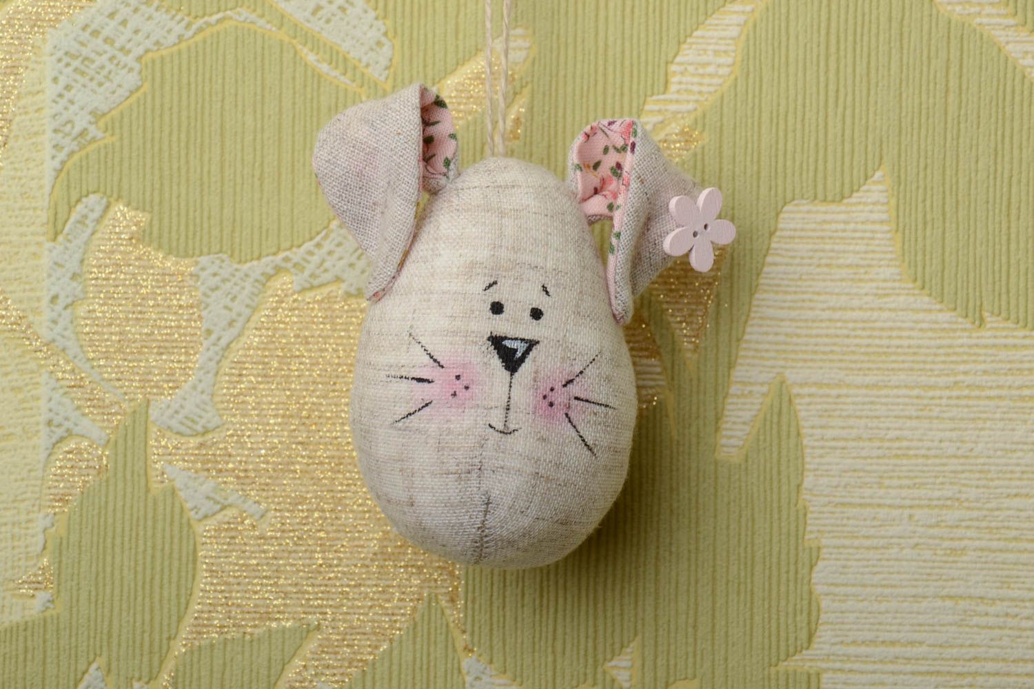 Handmade decorative soft interior pendant with eyelet rabbit made of natural linen  photo 1