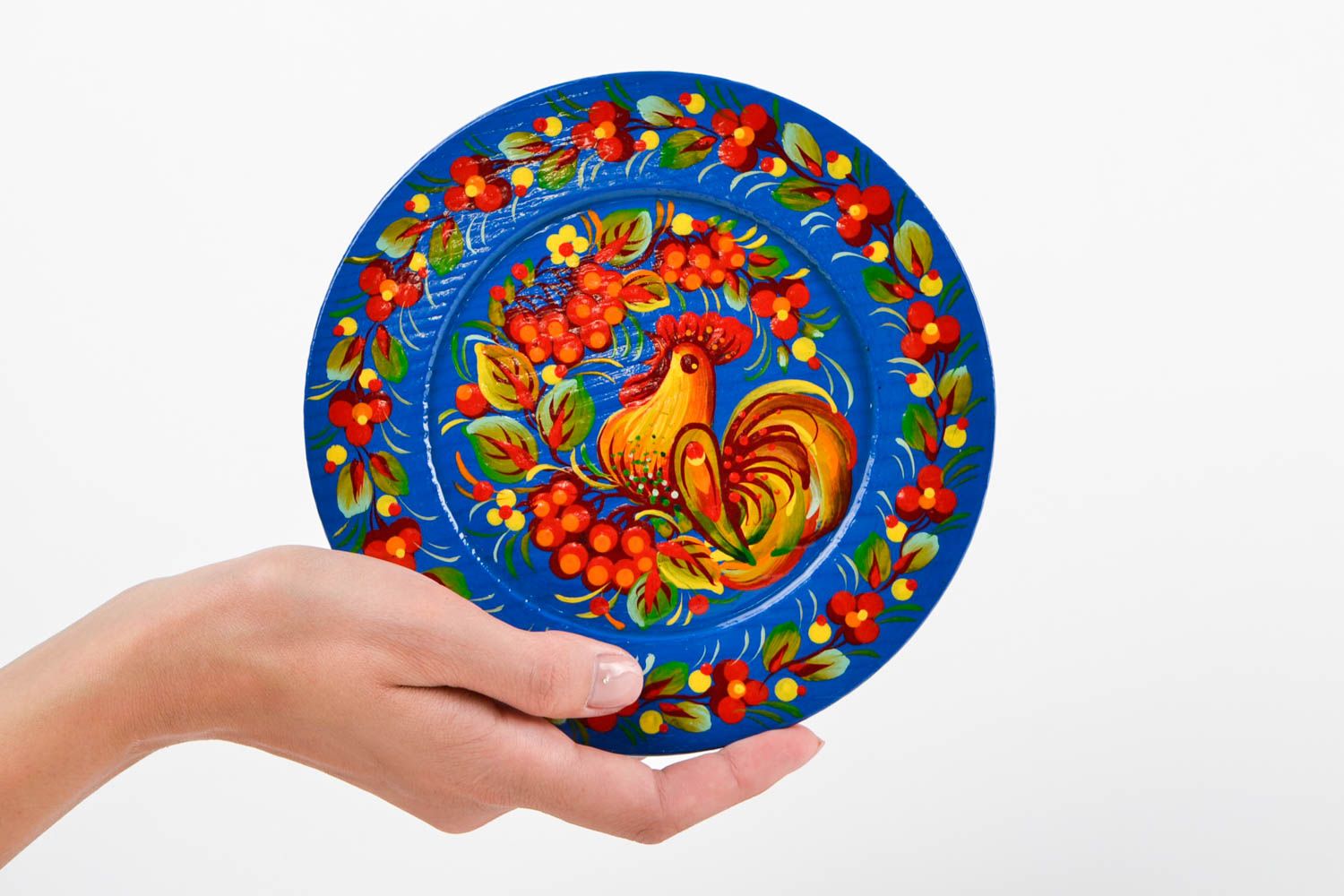 Декоративная посуда ручной работы расписная тарелка синяя тарелка из дерева фото 2