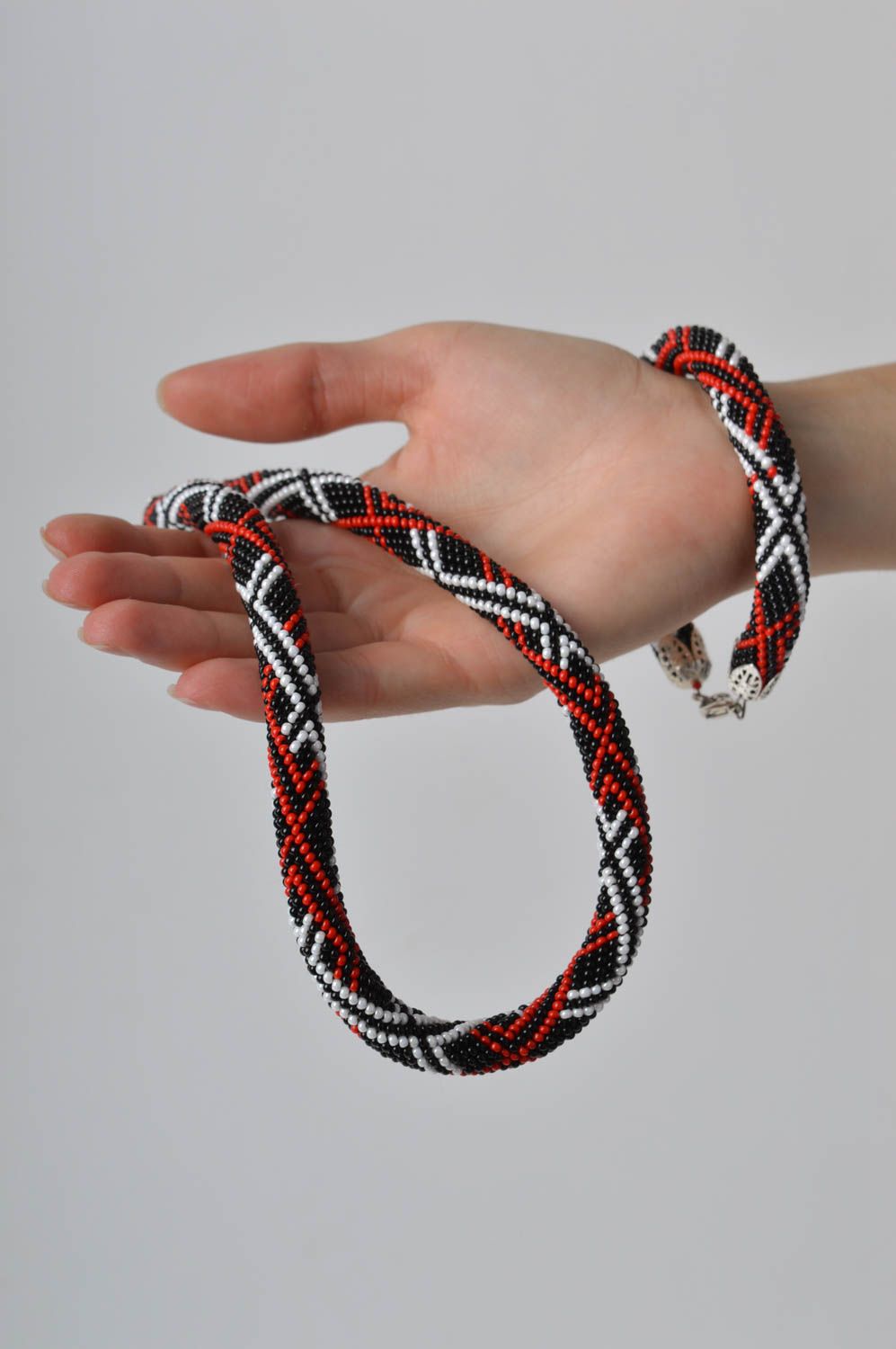Handmade beaded cord necklace beaded cord bracelet designs jewelry set 2 pieces photo 2