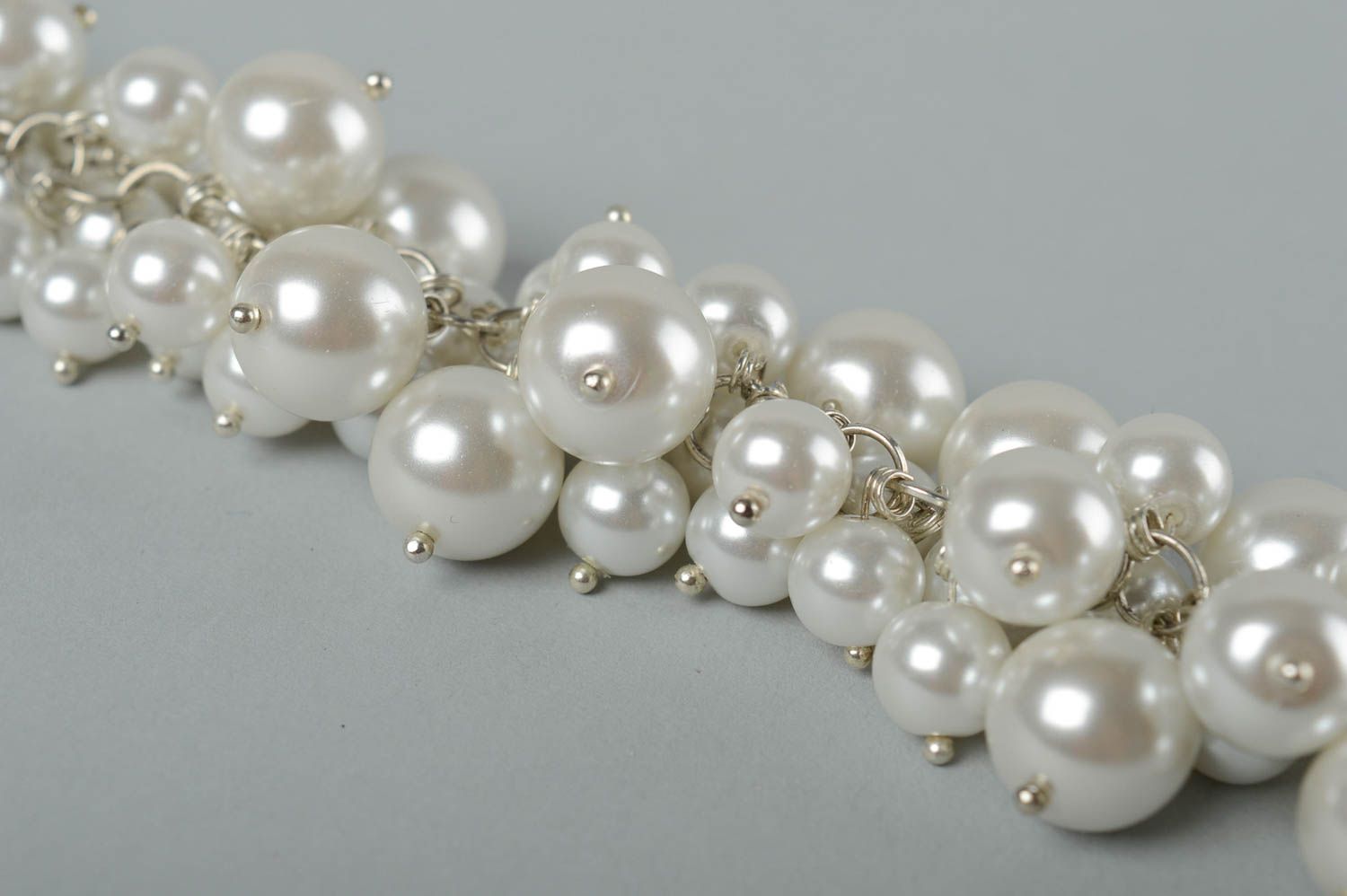 Bracelet fantaisie Bijou fait main blanc perles céramique Accessoire femme photo 4