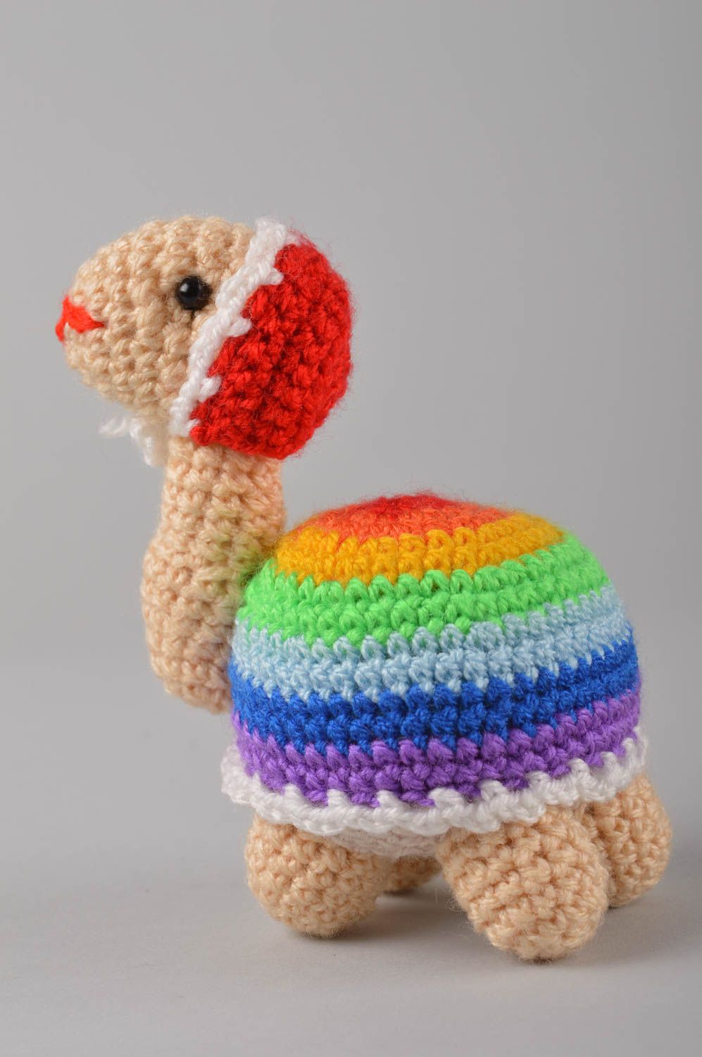 Jouet tortue Peluche faite main tricotée au crochet multicolore Cadeau enfant photo 3