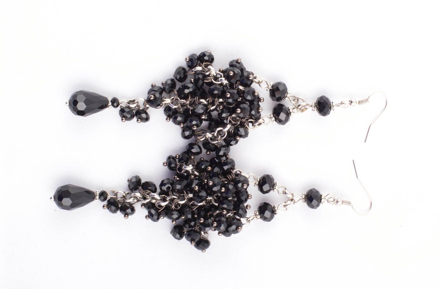 Длинные серьги ручной работы серьги женские черные серьги из бусин хрусталя фото 3