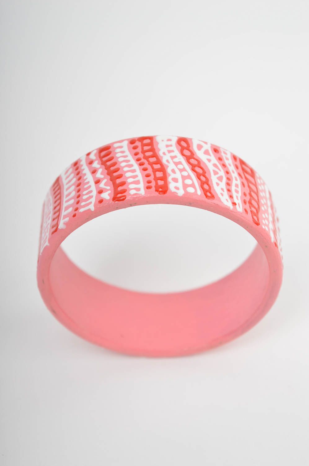 Pink painted bracelet handmade wrist bracelet wooden accessories women jewelry  photo 4