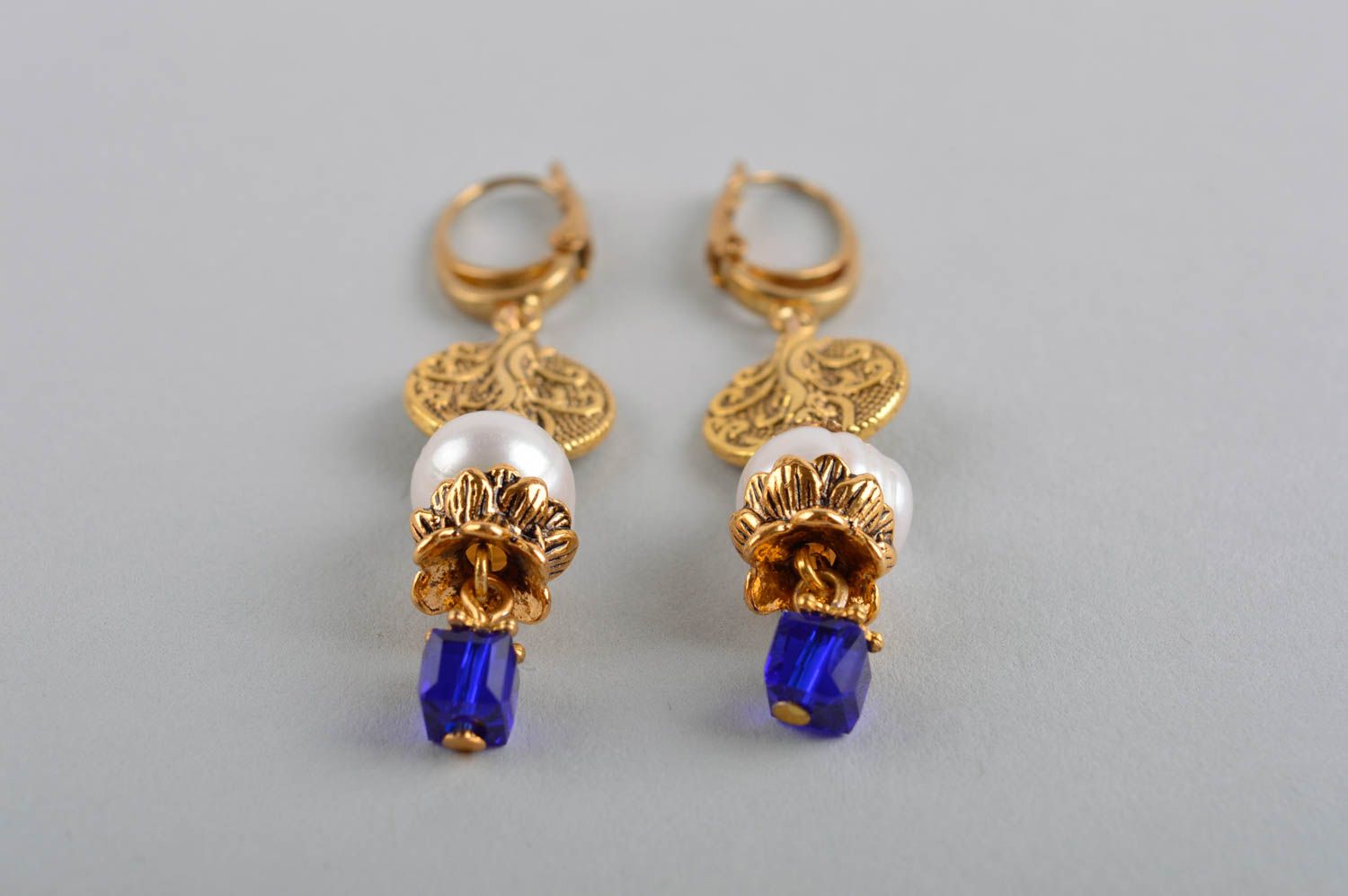 Handgemachte Ohrringe in Blau Perlen Ohrringe lang Perlen Schmuck mit Anhängern foto 4