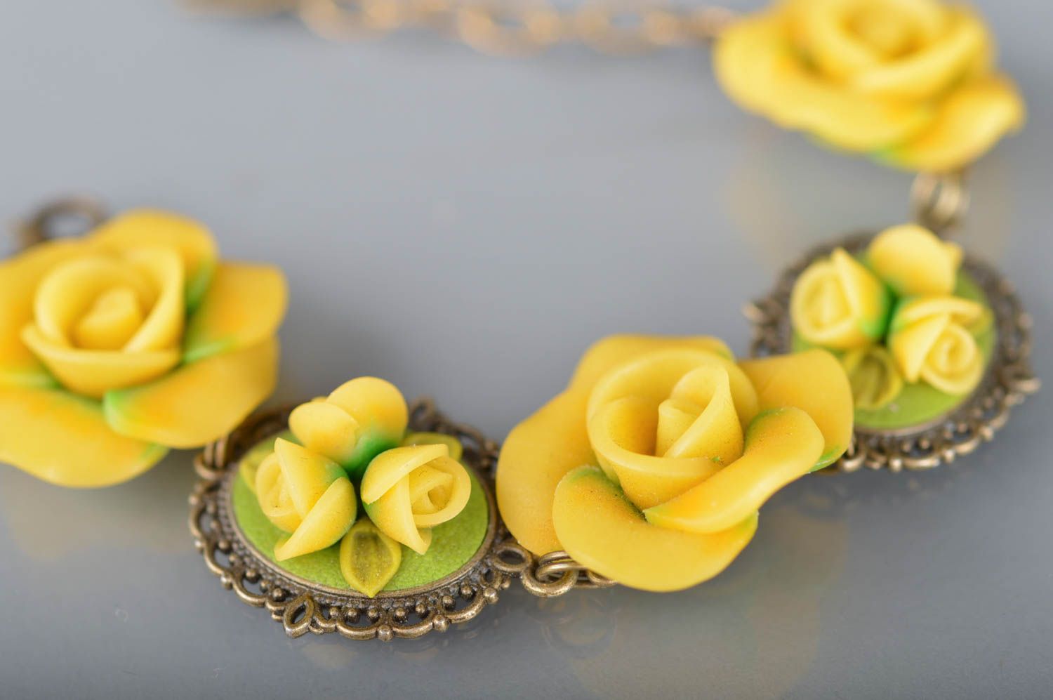 Yellow designer stylish bracelet made of polymer clay handmade gift for girls photo 1