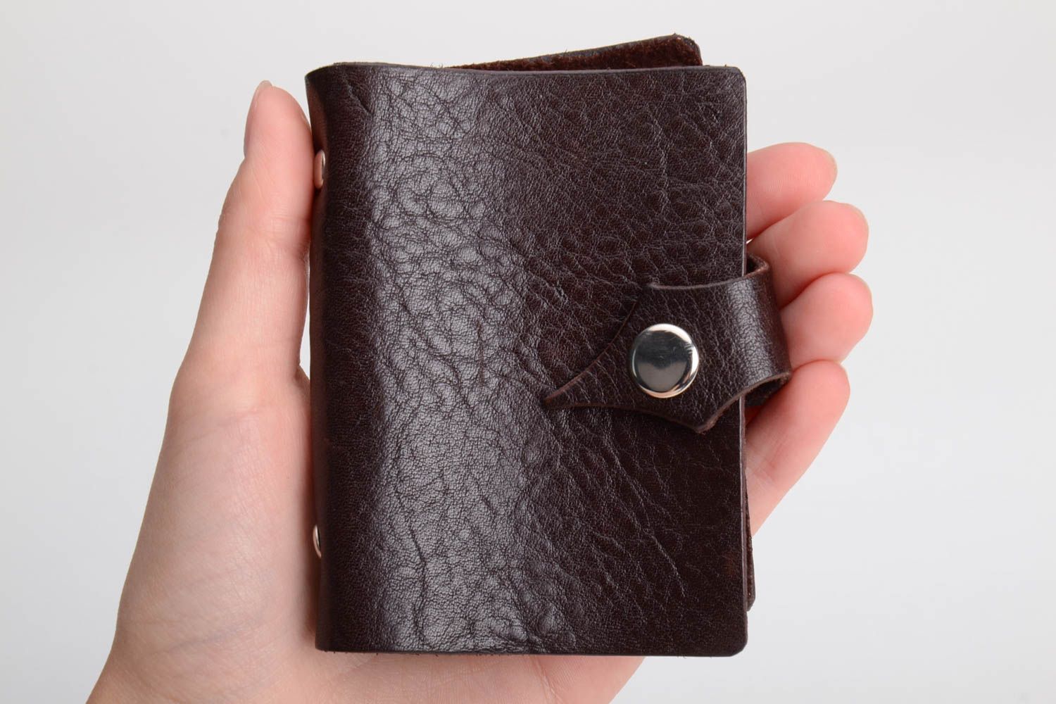 Stylish brown handmade design genuine leather card holder for 24 business cards photo 5