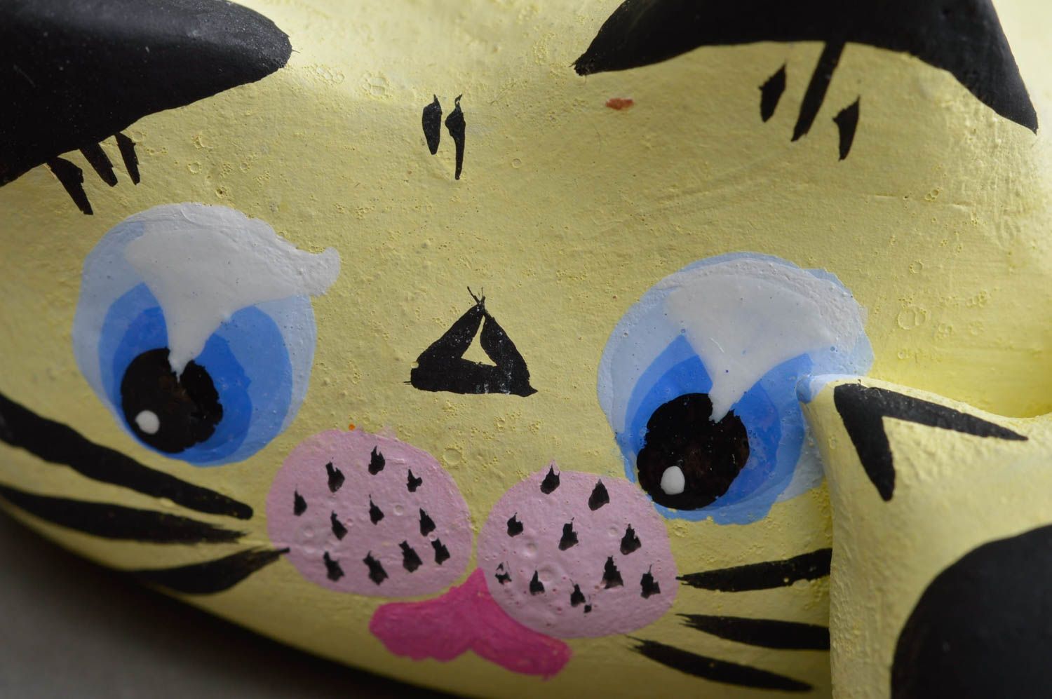 Figurine chat jaune avec chaton en argile faite main petite décorative photo 5