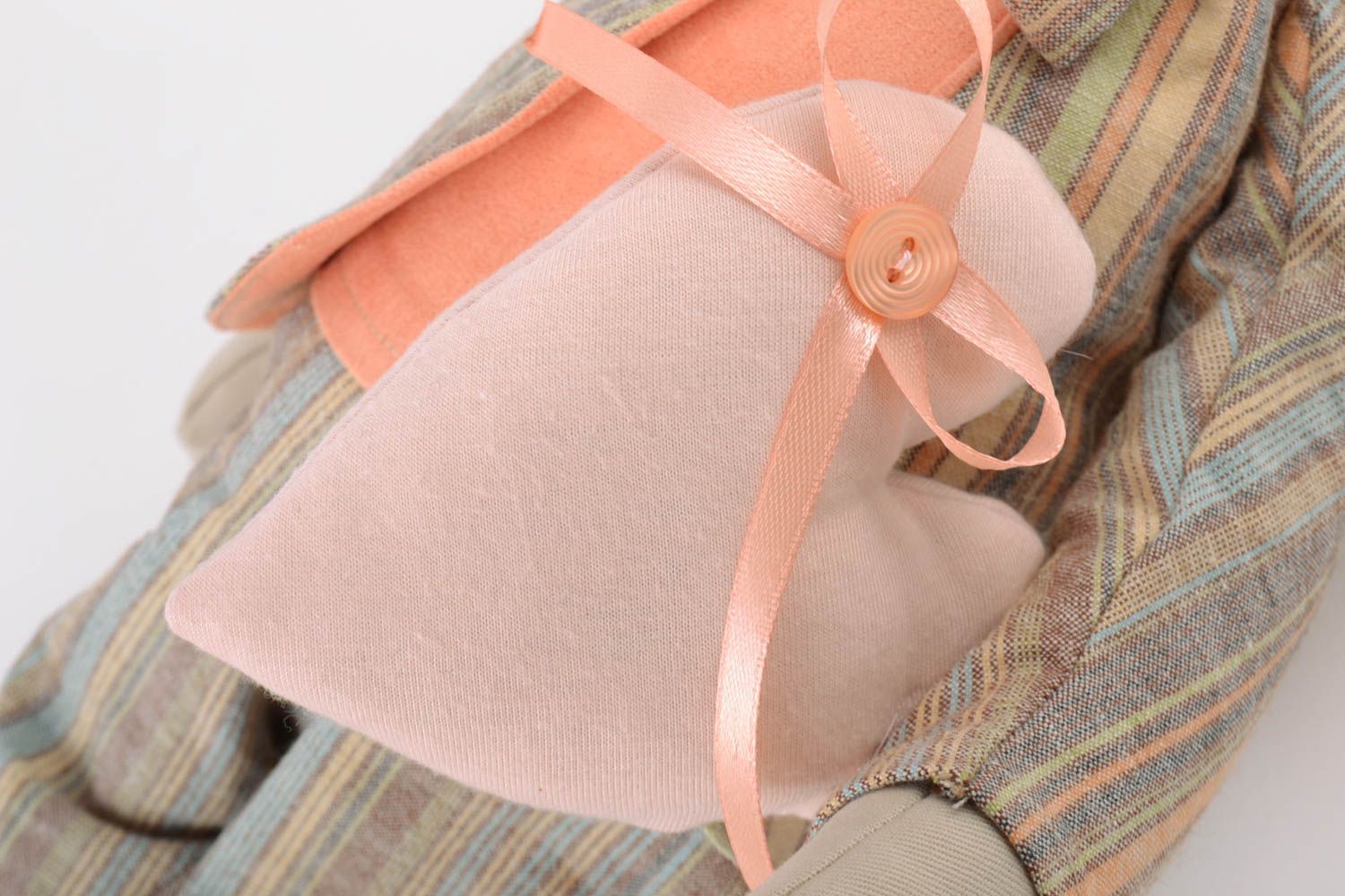 Мягкая игрушка кот в полосатом костюме из ткани красивый небольшой ручная работа фото 3