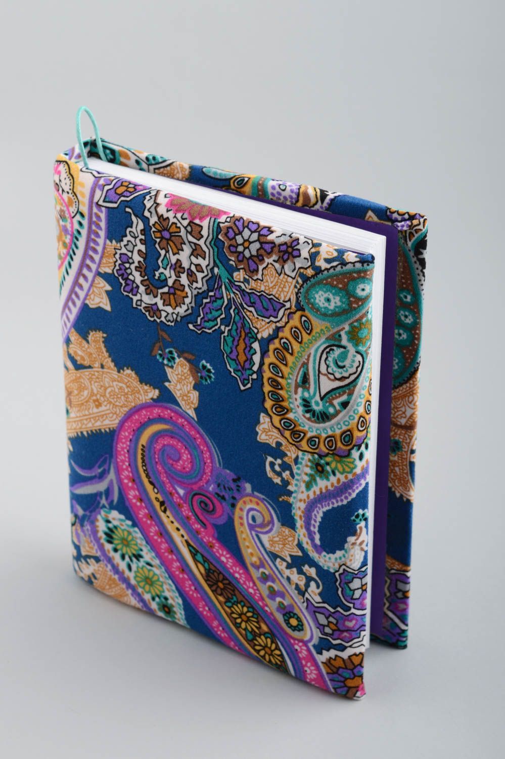 Cahier de notes original couverture en tissu motif multicolore fait main photo 2