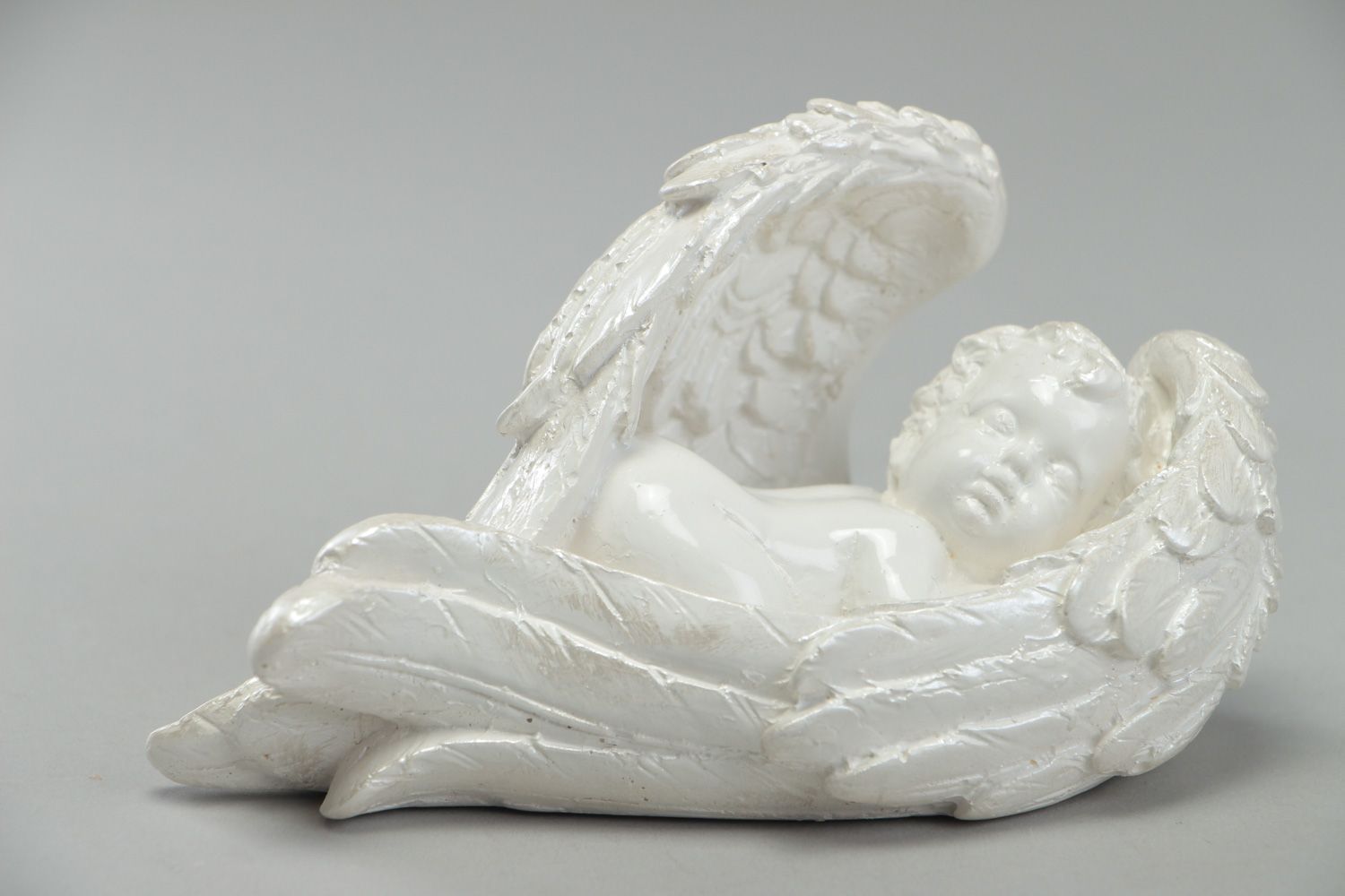 Handmade white alabaster desktop figurine in the shape of angel photo 1