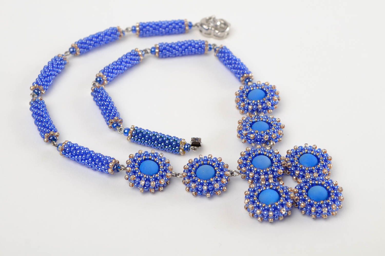 Handmade Rocailles Kette lange Halskette Collier blau für Frauen originell  foto 4