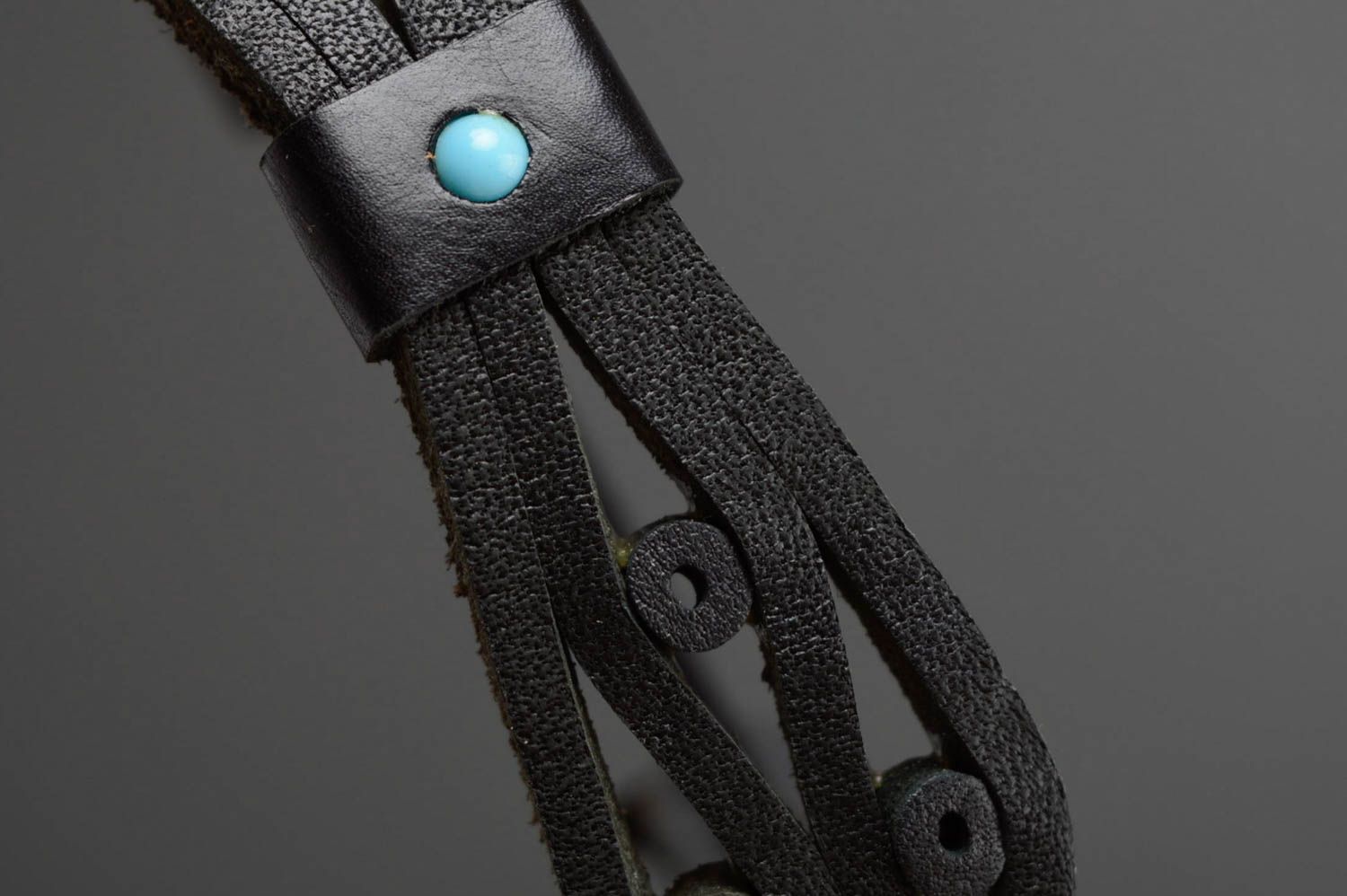 Leder Armband in Schwarz mit türkiser Kunstperle  foto 2