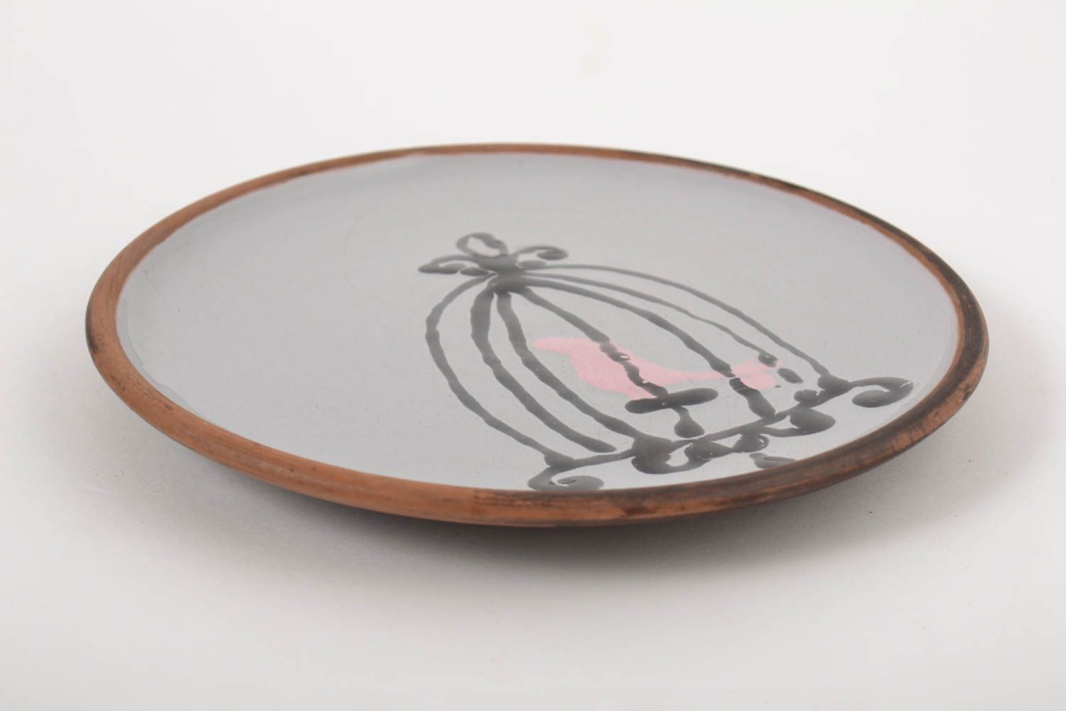 Керамическая тарелка большая керамика ручной работы глиняная тарелка с птицей фото 3