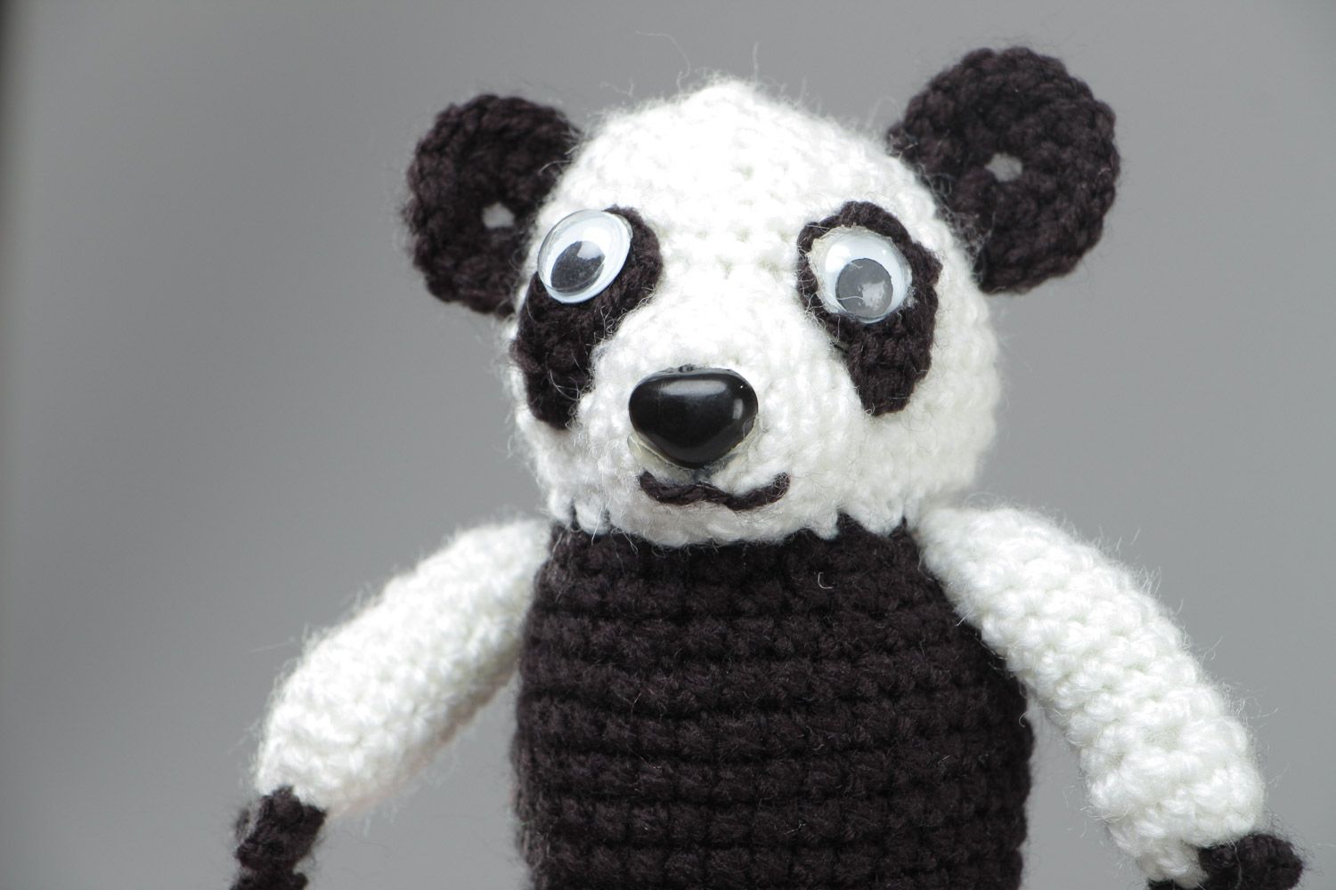 Black and white handmade soft crochet toy panda for children photo 4