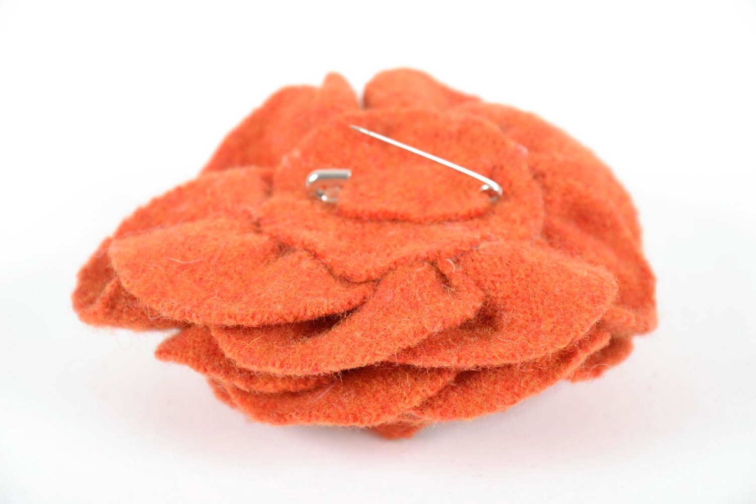 Grande broche fleur en laine Rose orange photo 4