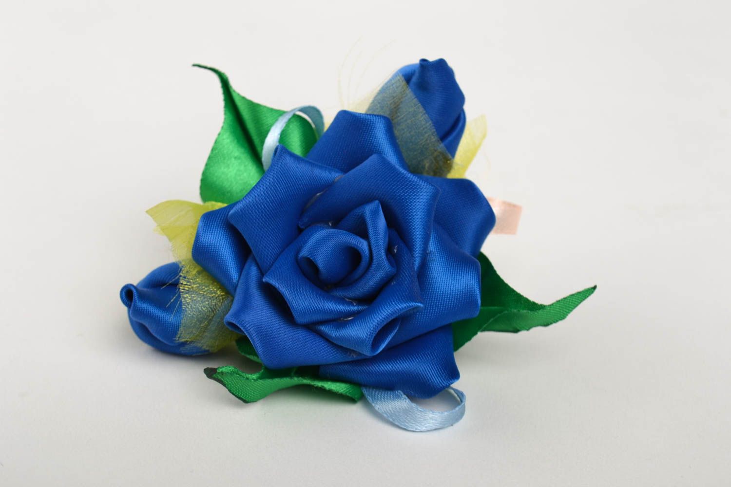 Аксессуар для волос ручной работы синяя резинка с цветком аксессуар для женщин фото 4