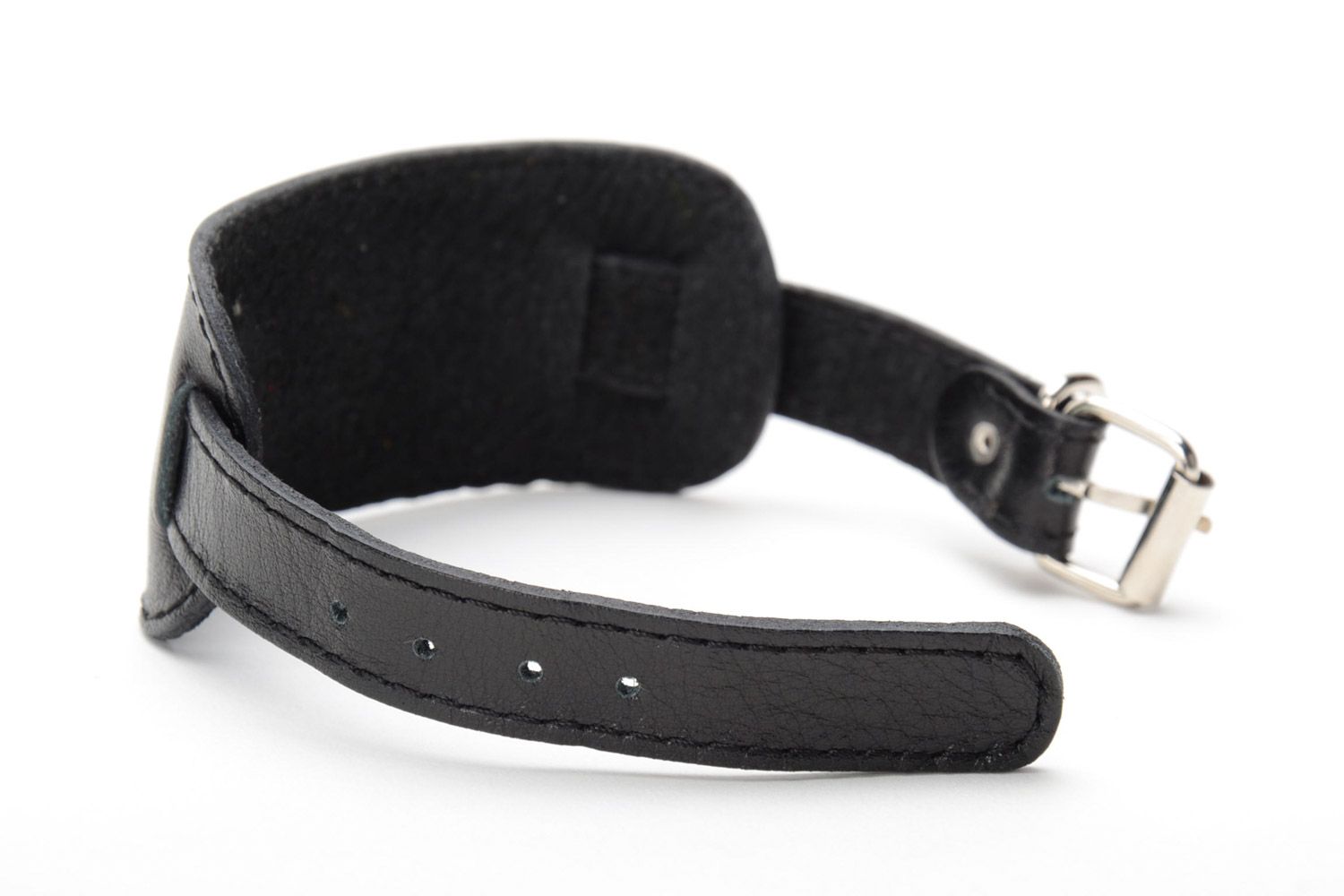 Breites braunes unisex stilvolles handgemachtes Armband aus Leder in Schwarz foto 5
