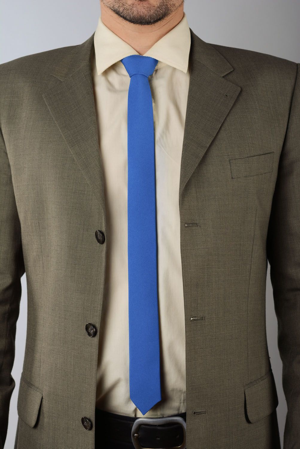 Cravate fine bleue faite main photo 1