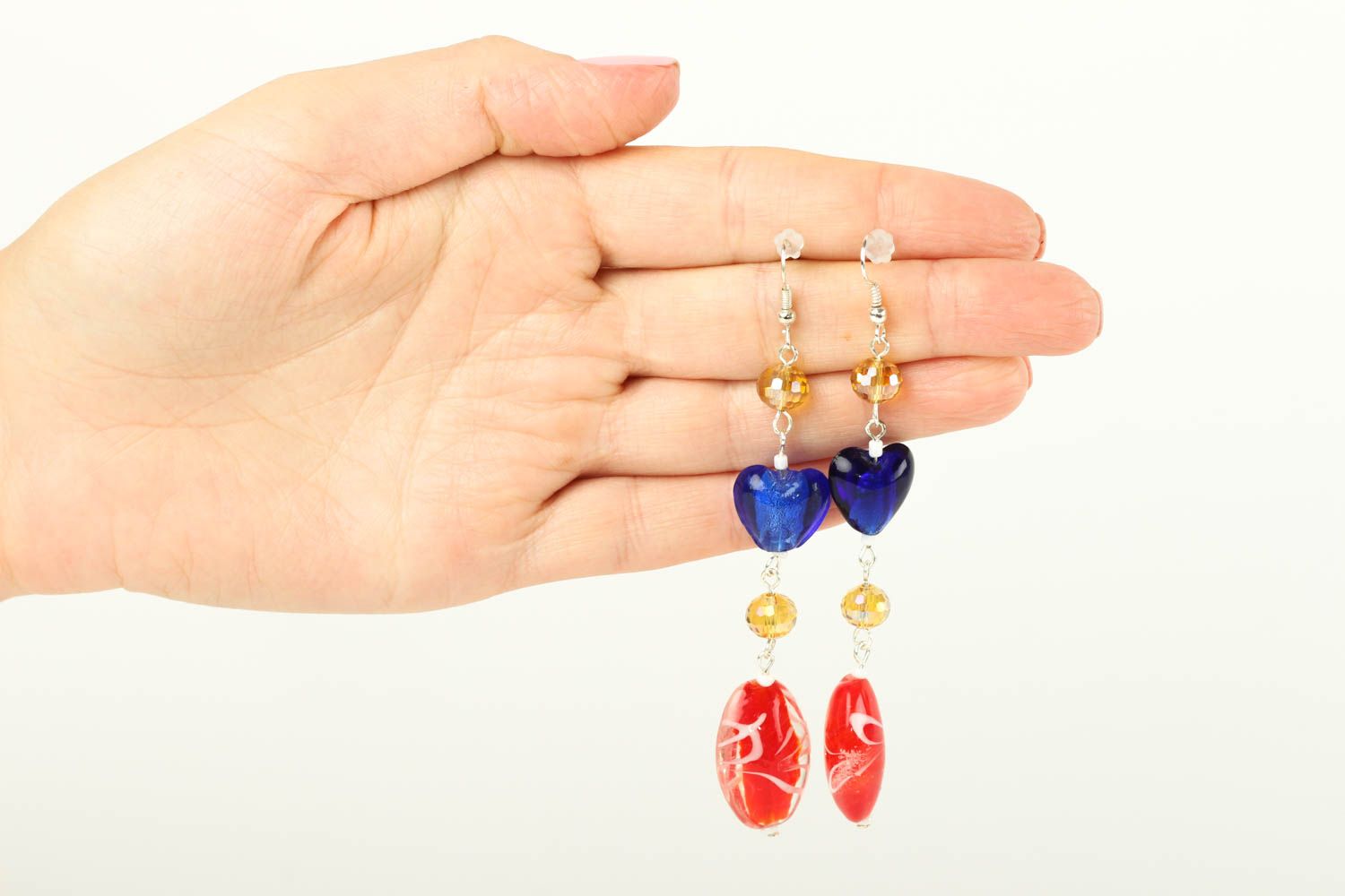 Boucles d'oreilles verre de Murano Bijou fait main bleu-rouge Cadeau femme photo 5