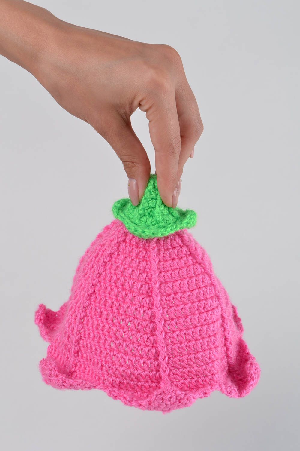 Bonnet rose fait main Chapeau enfant tricoté au crochet Vêtement enfant photo 2
