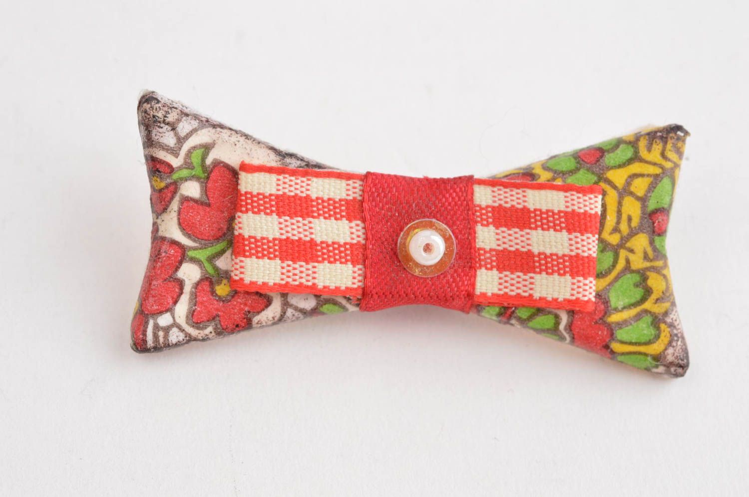 Handmade accessories cold porcelain badge red bow brooch polymer clay jewelry    photo 2