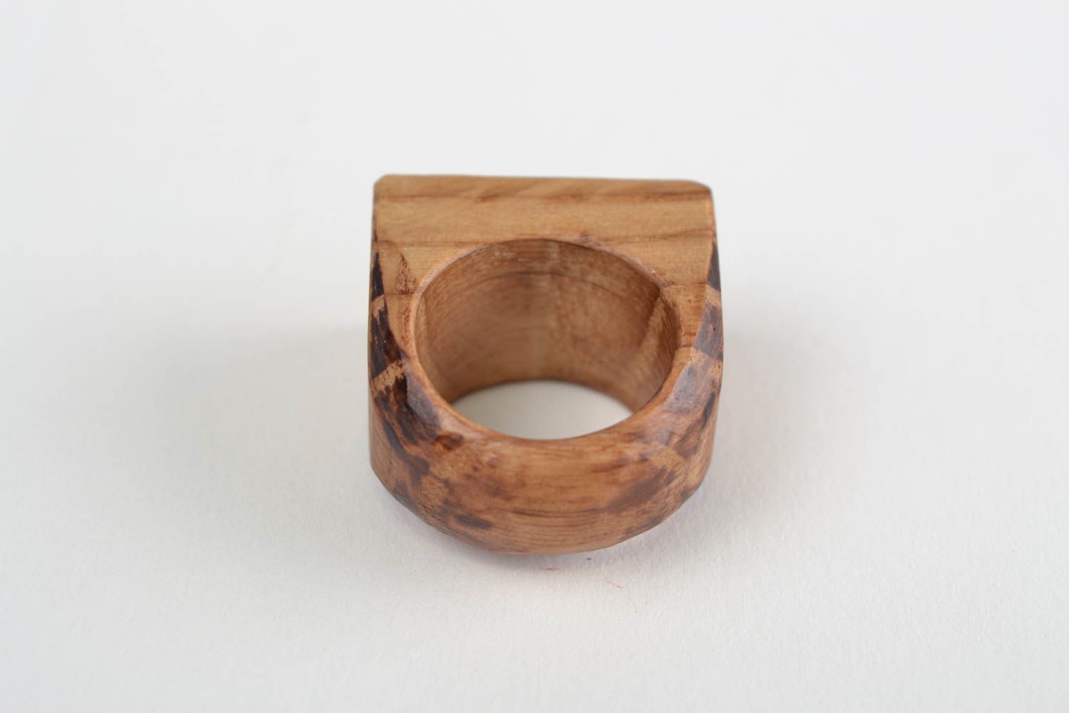 Handmade designer laconic jewelry ring carved of natural oak wood for women photo 5