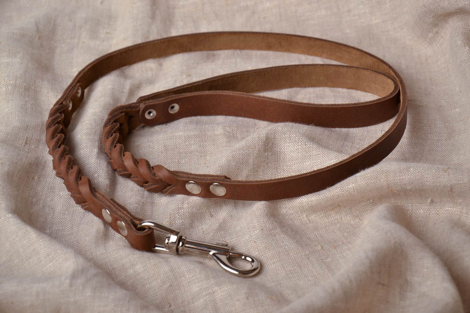 Leather dog leash with plait photo 1