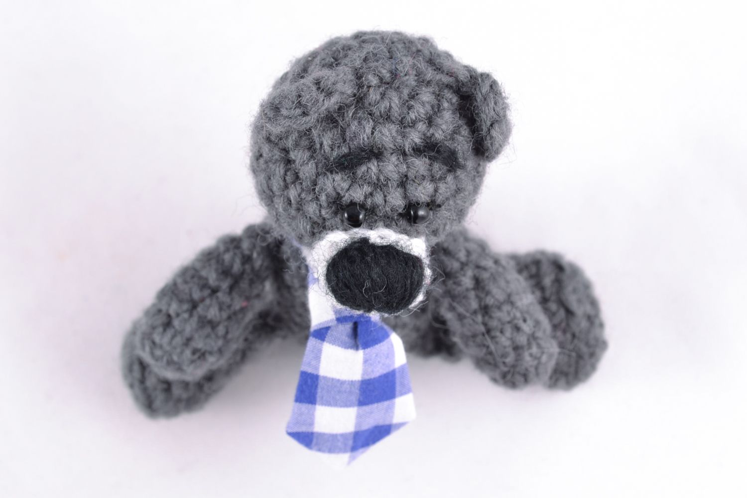 Petit doudou tricoté en coton, laine, acrylique au crochet gris fait main Ourson photo 5