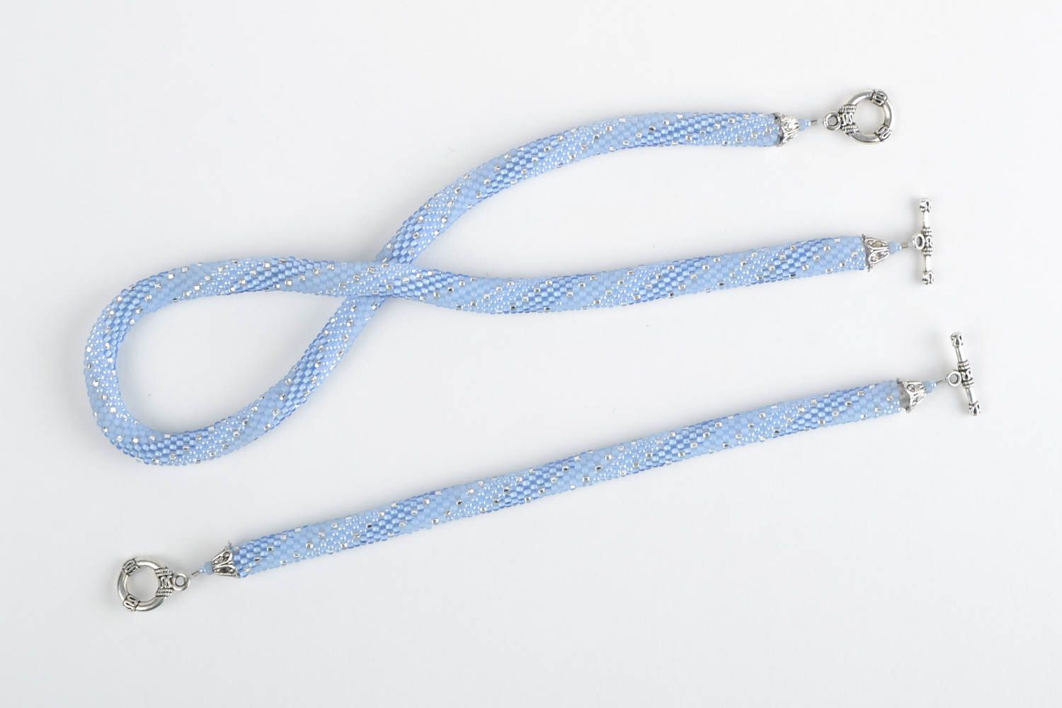 Parure collier bracelet Bijoux faits main bleus perles de rocaille Cadeau femme photo 4