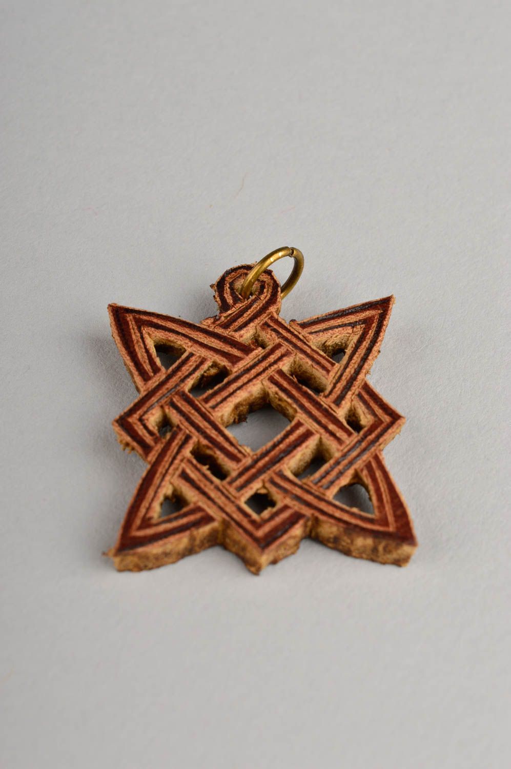 Handmade pendant in ethnic style designer leather pendant unusual jewelry photo 2