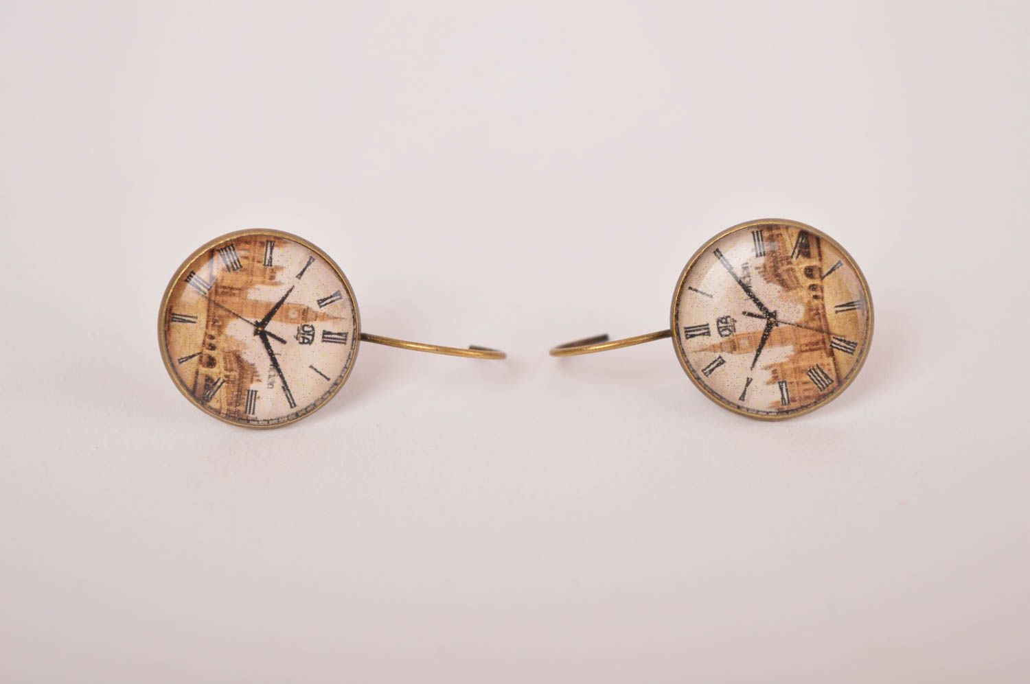 Серьги ручной работы круглые серьги красивые женские серьги с принтом Часы фото 3