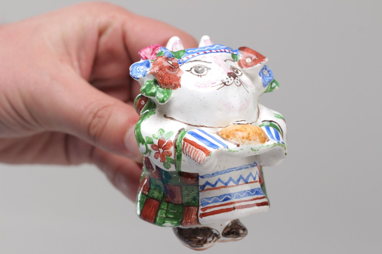 Декоративная керамическая кошка красивая фигурка ручной работы Украиночка фото 5