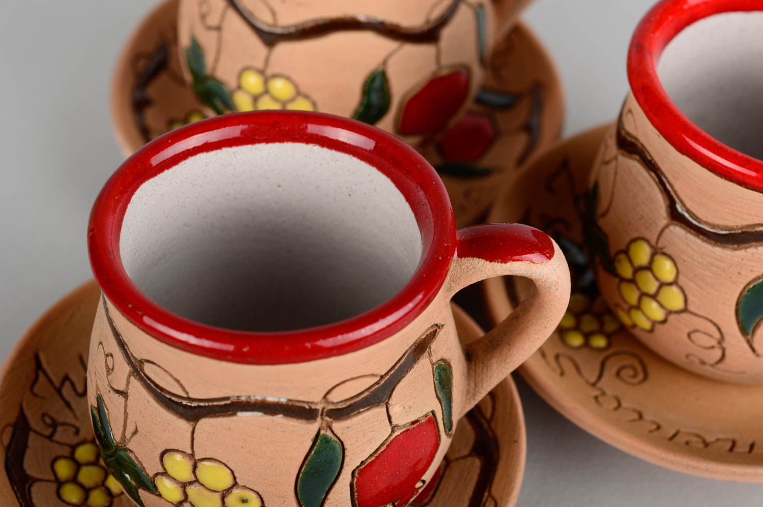Handmade Kaffeetassen Set Keramik Geschirr Ton Tassen 6 Stück mit Bemalung foto 4