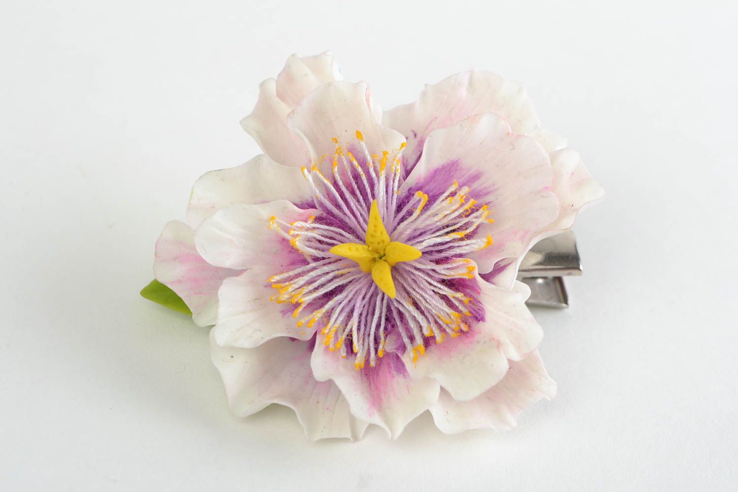 Beautiful flower hair clip hand made of cold porcelain Anemona designer jewelry photo 1