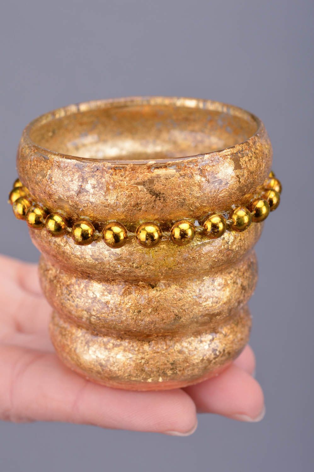 Candelero de cristal hecho a mano pintado pequeño dorado para decoración foto 3