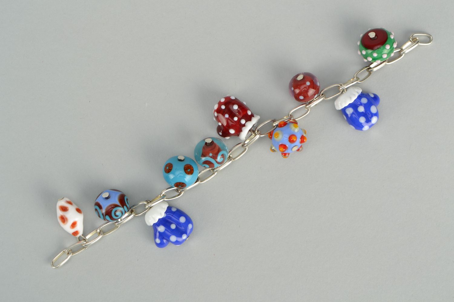 Handmade bracelet with lampwork glass beads Mittens photo 6