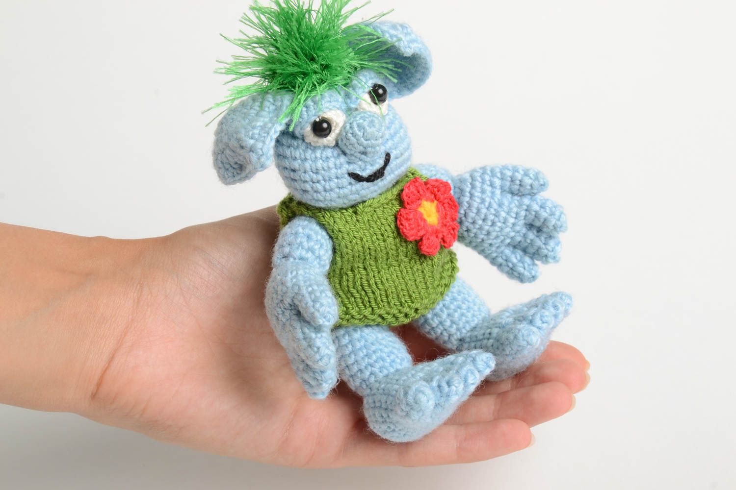 Peluche extraterrestre bleu Jouet fait main tricoté en coton Cadeau enfant photo 5