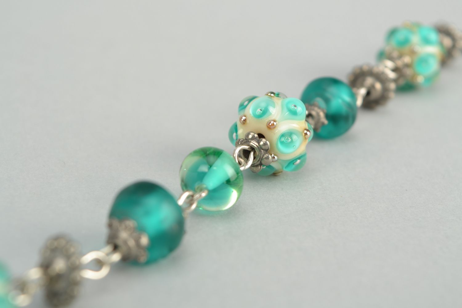 Beautiful lampwork glass bracelet of turquoise color photo 5