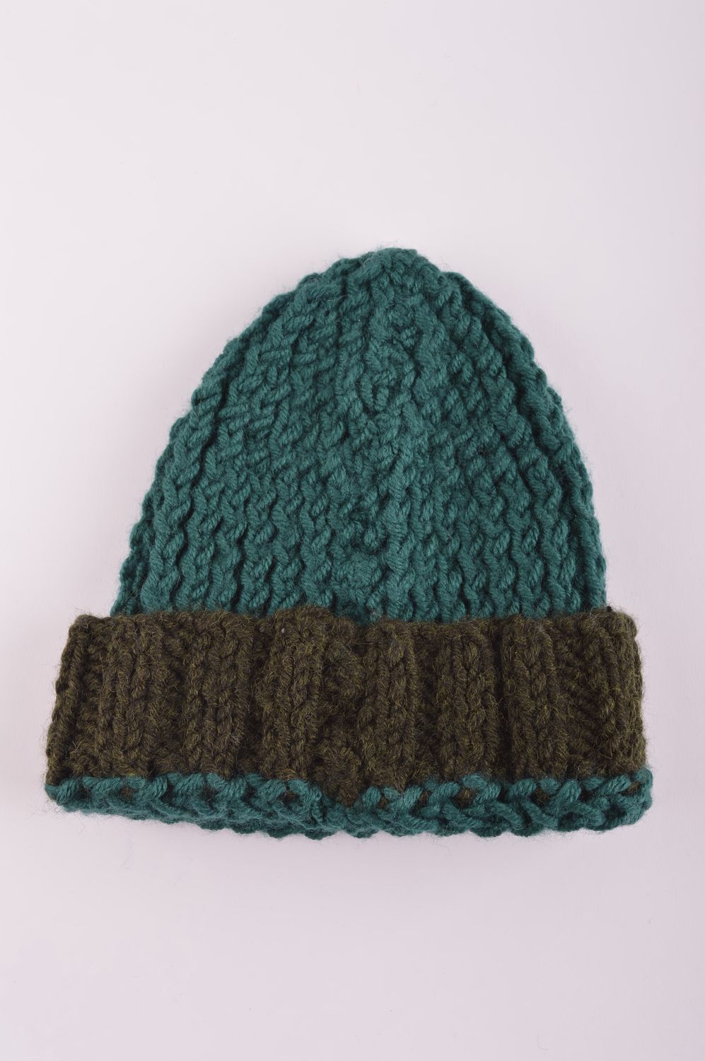Bonnet tricot fait main Chapeau chaud d'hiver noir vert Vêtement femme photo 4