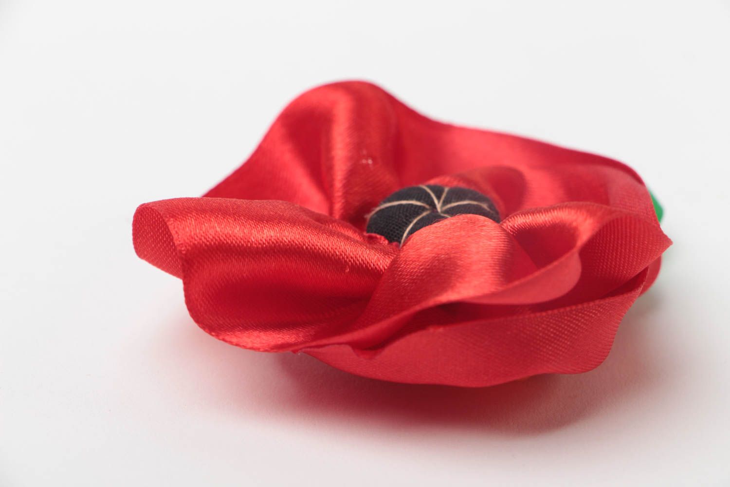 Textile brooch made of satin fabric with red poppy handmade summer accessory photo 3