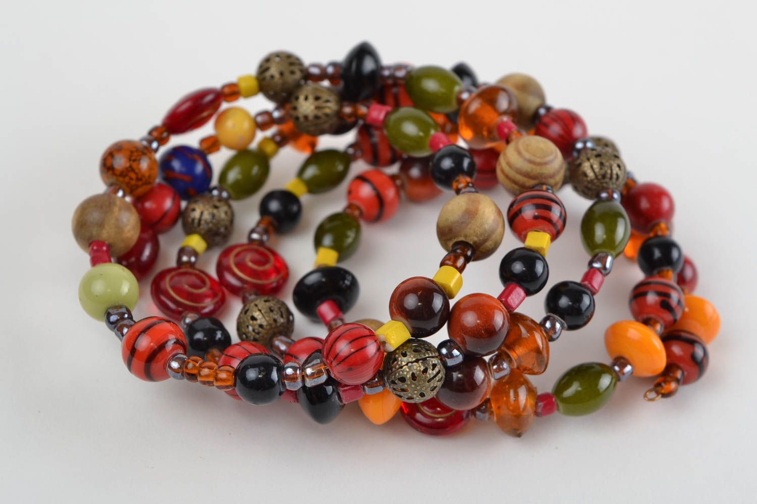 Handmade multi row designer wrist bracelet with wooden and glass colorful beads photo 5