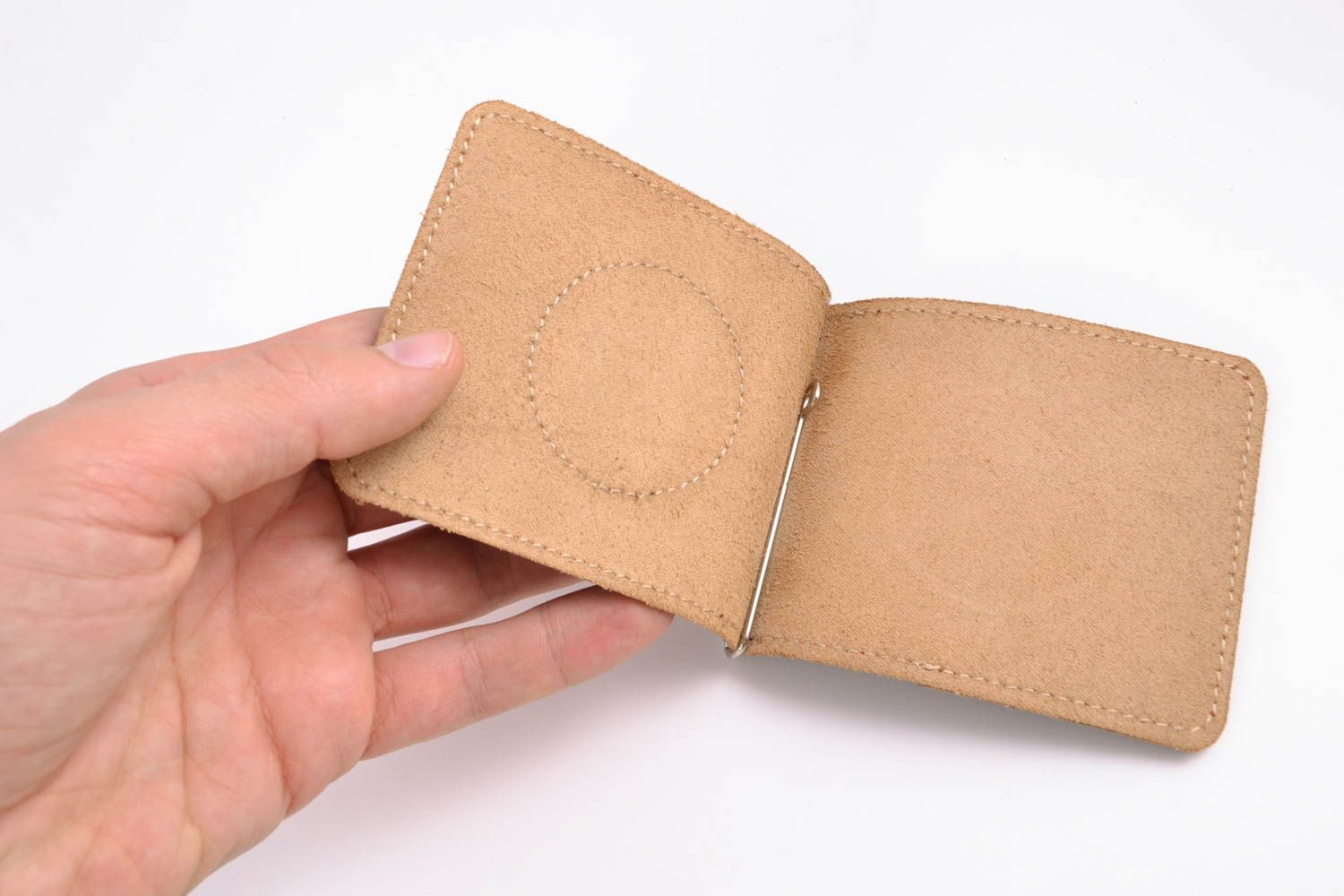 Pince à billets porte-cartes en cuir naturel faite main originale avec gaufrage photo 2