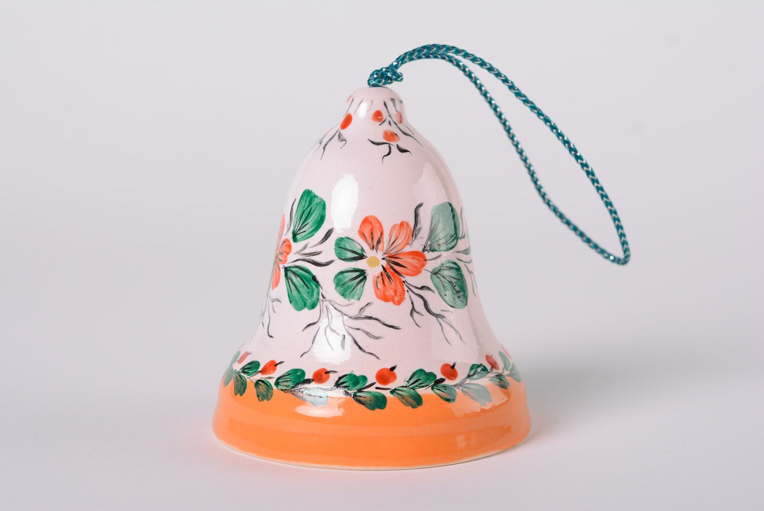 Nice handmade clay bell with painting majolica ceramics interior decor ideas photo 1