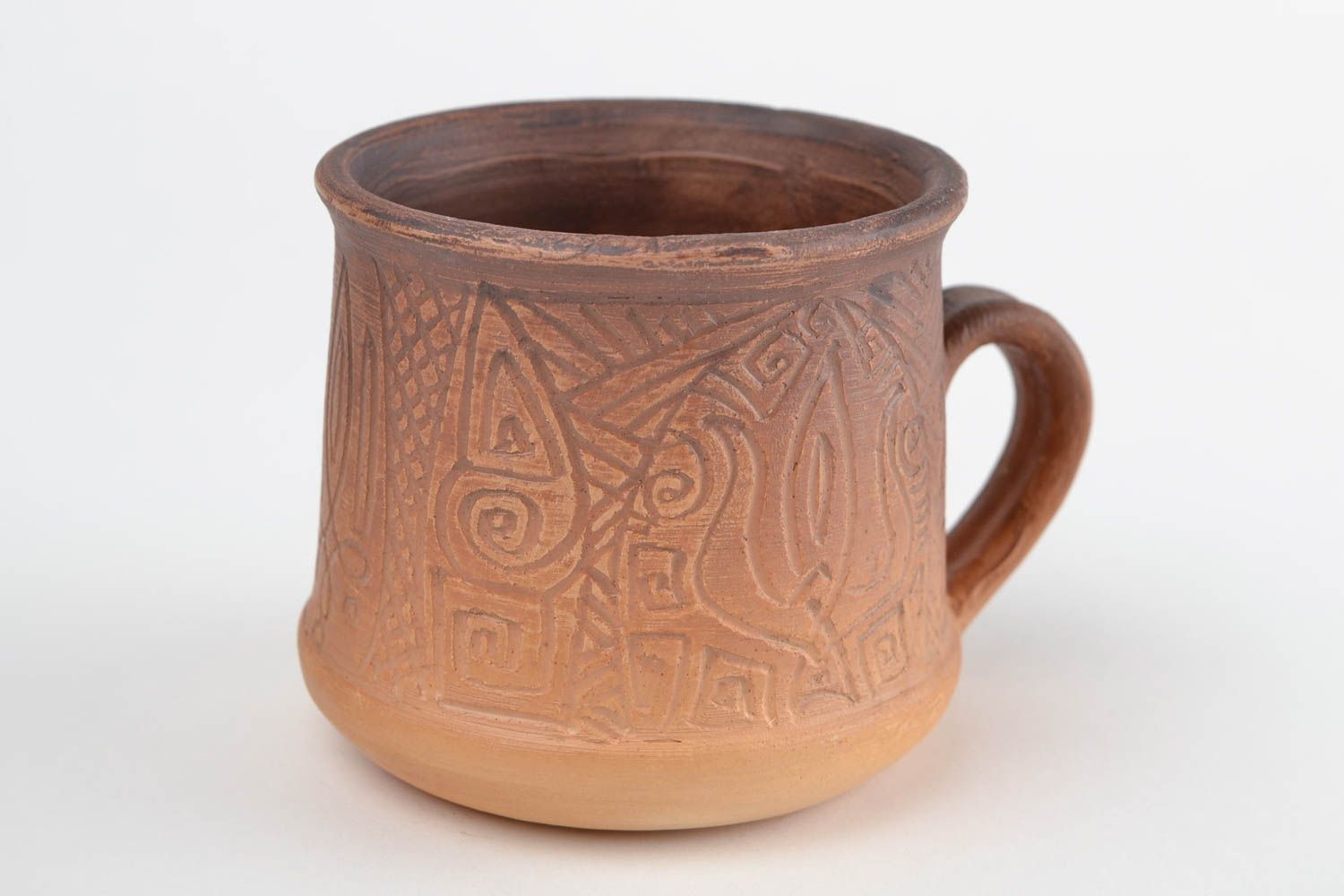 Non-glazed clay cup for tea or coffee with handle and Ukrainian country symbol photo 5
